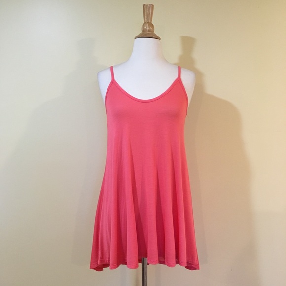 💥 CLEARANCE Low Cut Open Back High Low Cami Tunic Top Coral - Picture 3 of 5